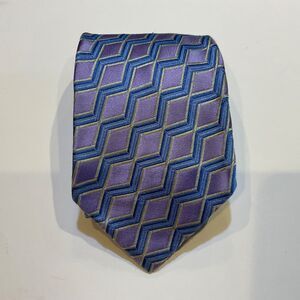 XMI Platinum Men's Tie Blue Purple Geometric Italian Silk Handmade in USA 60”